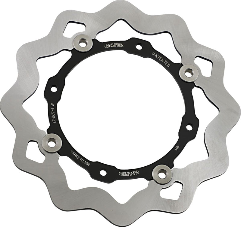 Galfer Brake Rotor Wave® Black Raw Rear Two Piece (Floating) 420 High-Carbon Stainless Steel