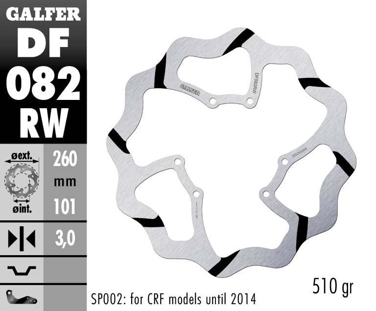 Galfer Oversize Wave® Brake Rotor Black Silver Solid-Mount Front One Piece (Fixed) Stainless Steel Each