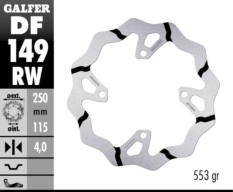 Galfer BRAKE ROTOR FIXED WAVE GROOVED OVERSIZE for 2019-2020 KAWASAKI Wave® Black Silver Solid-Mount Rear One Piece (Fixed) Stainless Steel Each