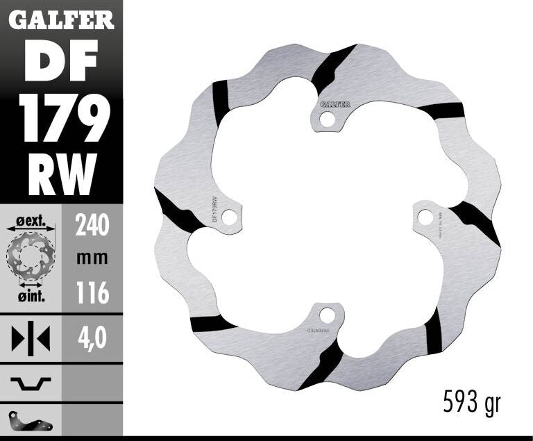 Galfer BRAKE ROTOR FIXED WAVE GROOVED OVERSIZE for 2015-2019 KAWASAKI Wave® Black Silver Solid-Mount Rear One Piece (Fixed) Stainless Steel Each
