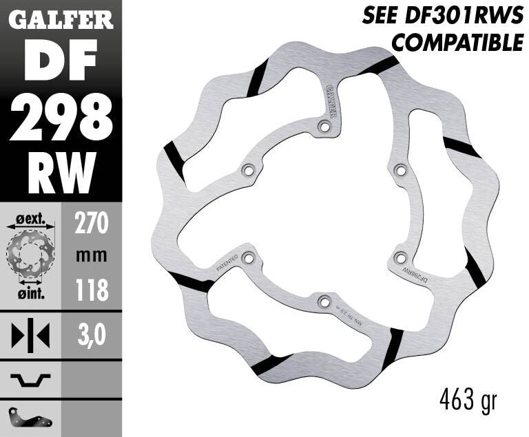 Galfer Wave® Brake Rotor for 2016-2026 YAMAHA Polished Silver Solid-Mount Front One Piece (Fixed) Stainless Steel Each