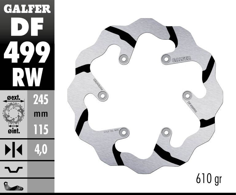Galfer BRAKE ROTOR FIXED WAVE GROOVED OVERSIZE for 2002-2023 YAMAHA Wave® Black Polished Solid-Mount Rear One Piece (Fixed) Stainless Steel Each