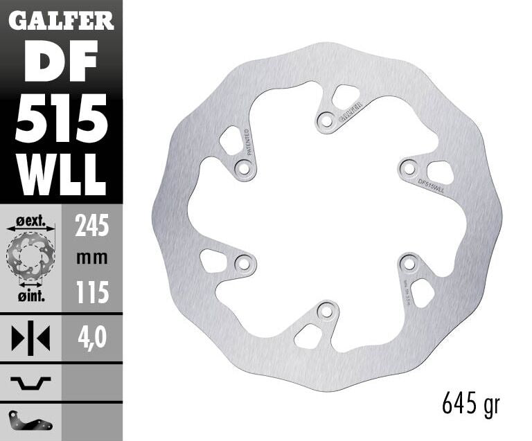 Galfer Wave® Brake Rotor Polished Silver Solid-Mount Rear One Piece (Fixed) Stainless Steel Each