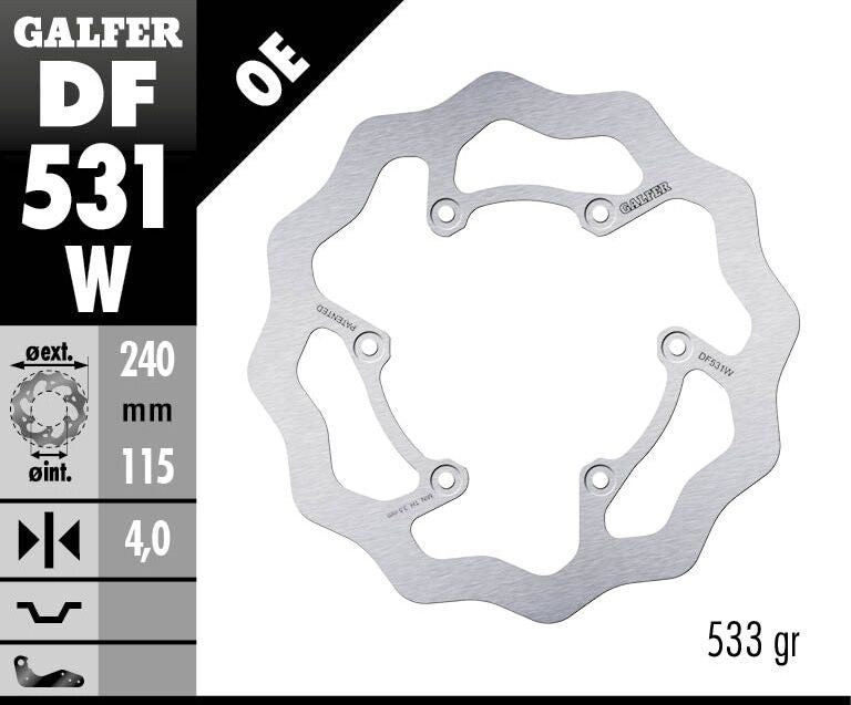 Galfer Wave® Brake Rotor for 2018-2026 YAMAHA Polished Silver One Piece (Fixed) Stainless Steel Each