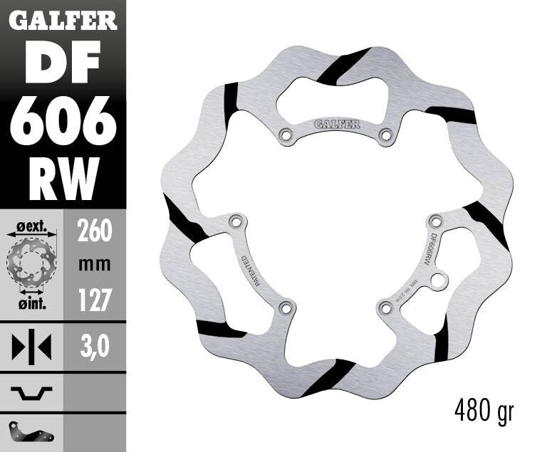 Galfer BRAKE ROTOR FIXED WAVE GROOVED OVERSIZE Wave® Black Polished One Piece (Fixed) Stainless Steel Each