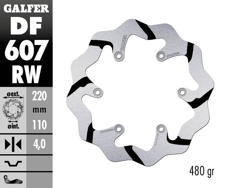 Galfer BRAKE ROTOR FIXED WAVE GROOVED OVERSIZE Wave® Black Polished Rear One Piece (Fixed) Stainless Steel Each