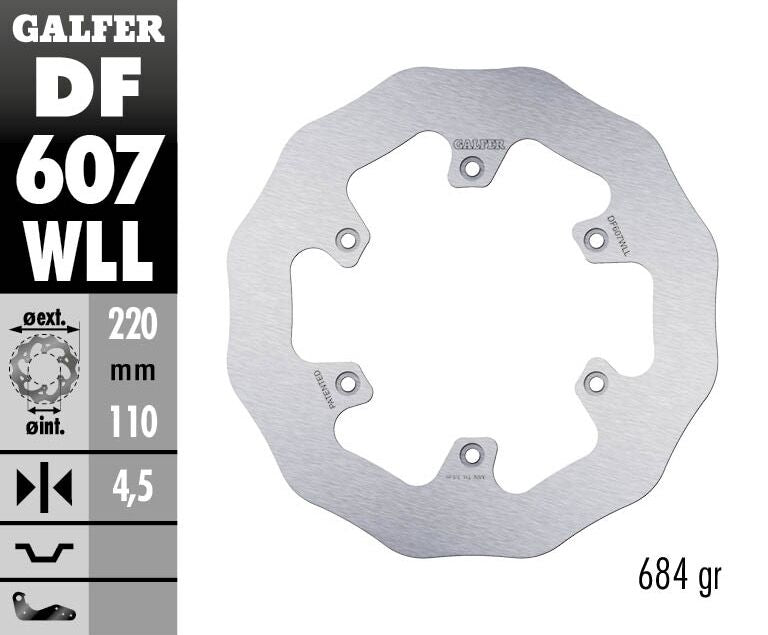 Galfer Wave® Brake Rotor Polished Silver Rear One Piece (Fixed) Stainless Steel Each