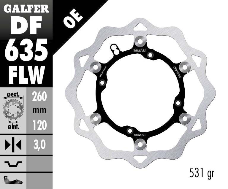 Galfer Brake Rotor Floating Wave® Black Polished Front Two Piece (Semi-Floating) Aluminium Stainless Steel Each