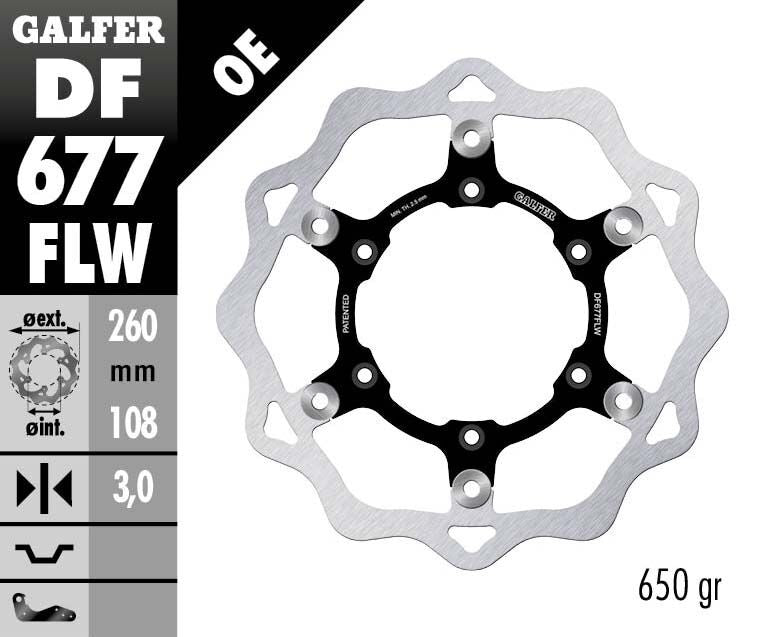 Galfer Brake Rotor Floating Wave® Black Polished Front Two Piece (Semi-Floating) Aluminium Stainless Steel Each
