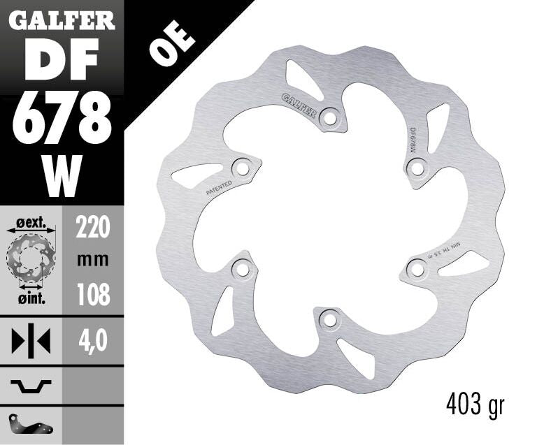 Galfer Wave® Brake Rotor Polished Silver Rear One Piece (Fixed) Stainless Steel Each