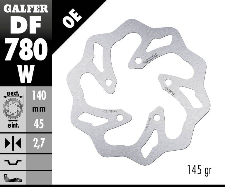 Galfer Wave® Brake Rotor for 2006-2023 KTM SX 50 Polished Silver Rear One Piece (Fixed) Stainless Steel Each