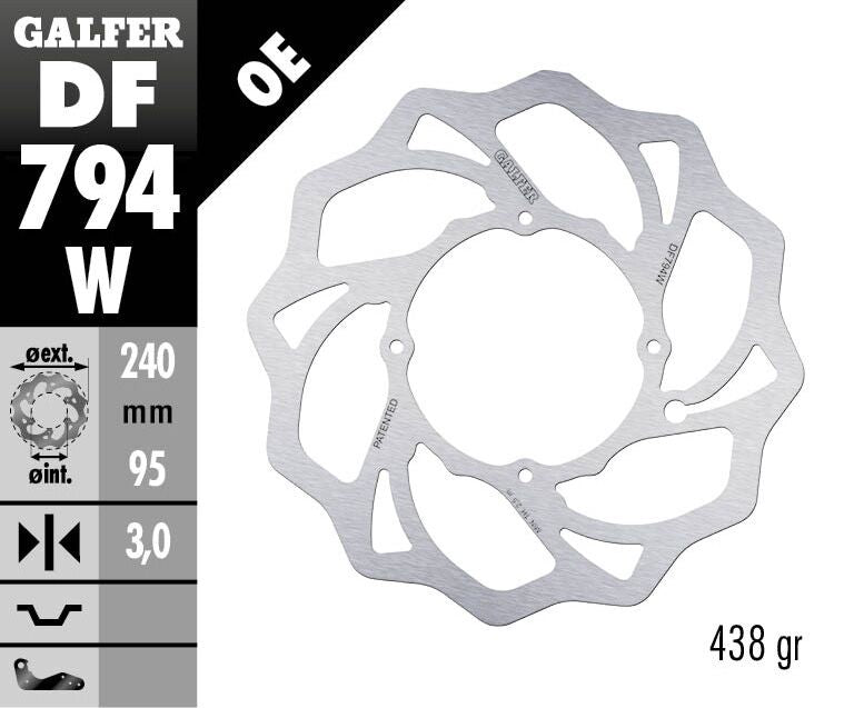 Galfer Wave® Brake Rotor Polished Silver Front One Piece (Fixed) Stainless Steel Each