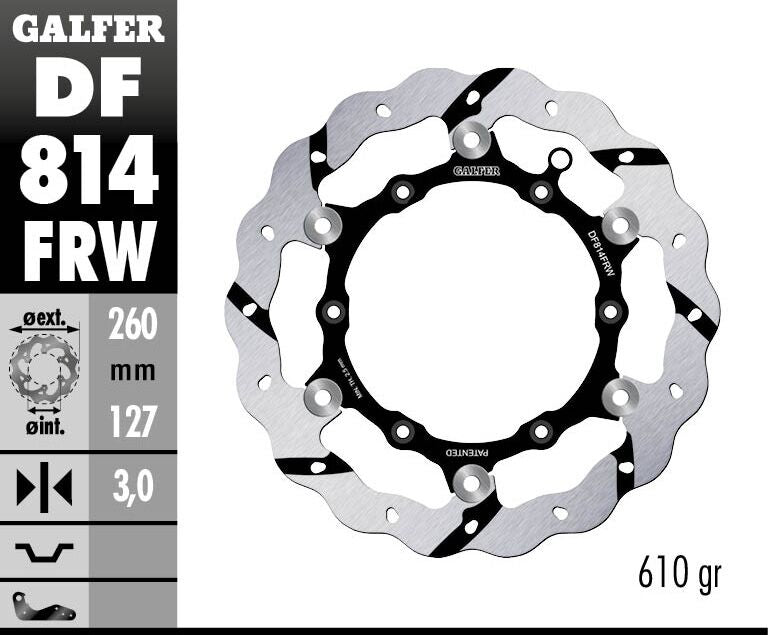 Galfer BRAKE ROTOR FLOATING WAVE GROOVED for 2012-2022 BETA Floating Wave® Black Polished Full-Floating Front Two Piece (Floating) Aluminium Stainl...