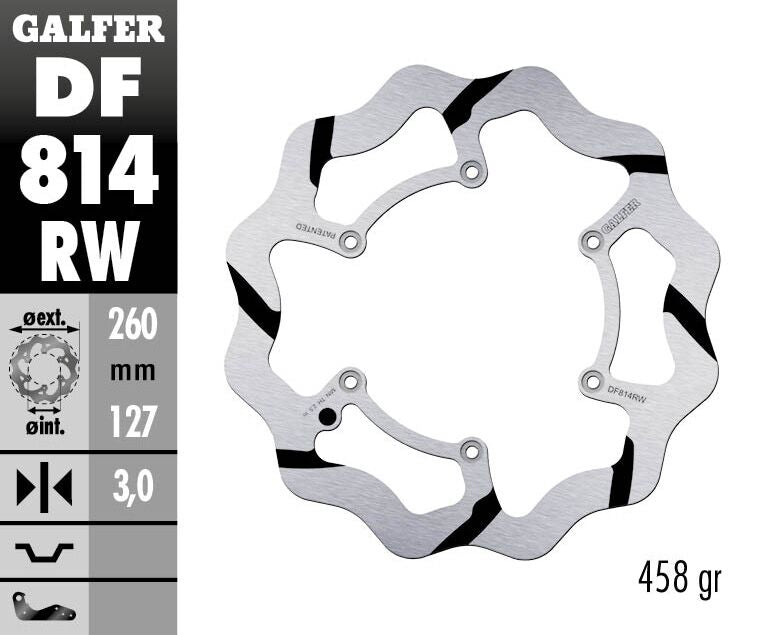 Galfer BRAKE ROTOR FIXED WAVE GROOVED OVERSIZE for 2012-2022 BETA Wave® Black Polished Solid-Mount Front One Piece (Fixed) Stainless Steel Each
