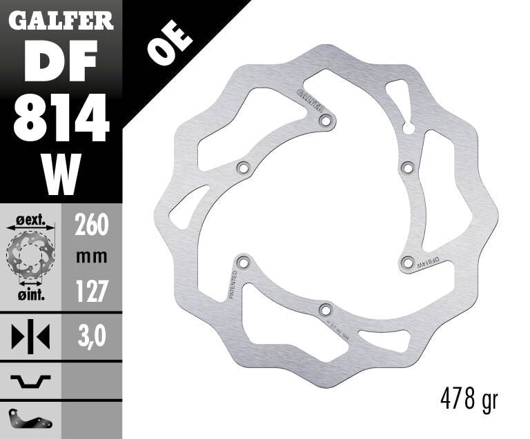 Galfer Wave® Brake Rotor for 2011-2026 BETA Polished Silver Front One Piece (Fixed) Stainless Steel Each