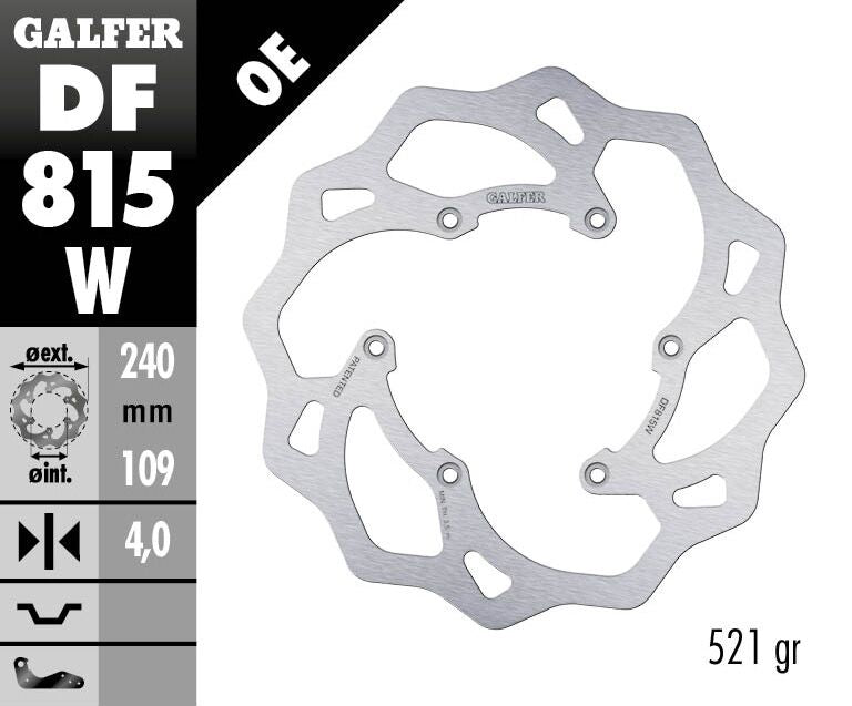 Galfer Wave® Brake Rotor for 2011-2026 BETA Polished Silver Rear One Piece (Fixed) Stainless Steel Each
