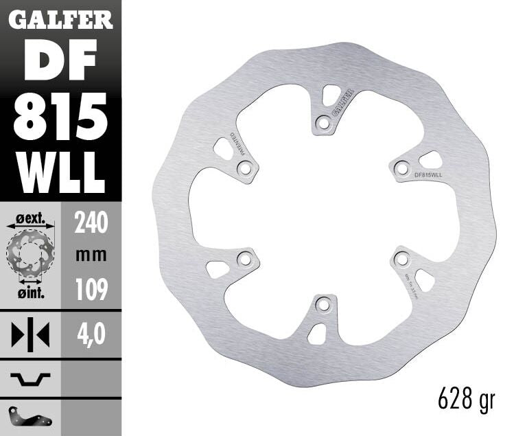 Galfer Wave® Brake Rotor for 2012-2022 BETA Polished Silver Rear One Piece (Fixed) Stainless Steel Each