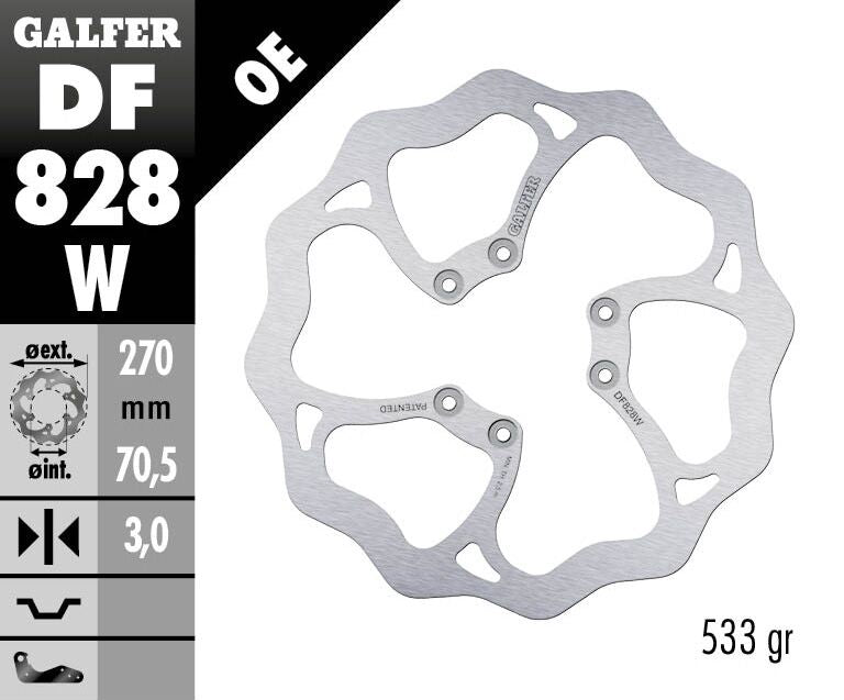 Galfer Wave® Brake Rotor for 1991-1998, 2000-2022 TM RACING Polished Silver Solid-Mount Front One Piece (Fixed) Stainless Steel Each