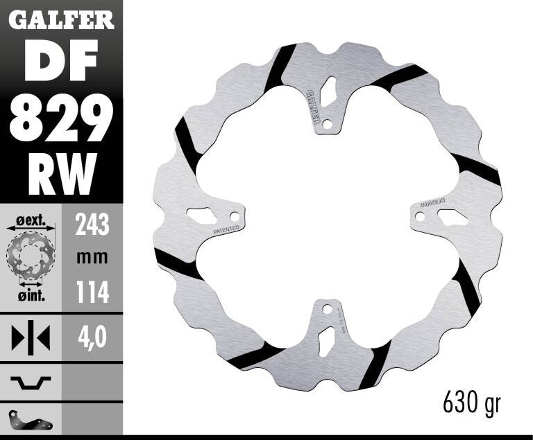 Galfer BRAKE ROTOR FIXED WAVE GROOVED OVERSIZE for 2001-2014 TM RACING Wave® Black Polished Solid-Mount Rear One Piece (Fixed) Stainless Steel Each