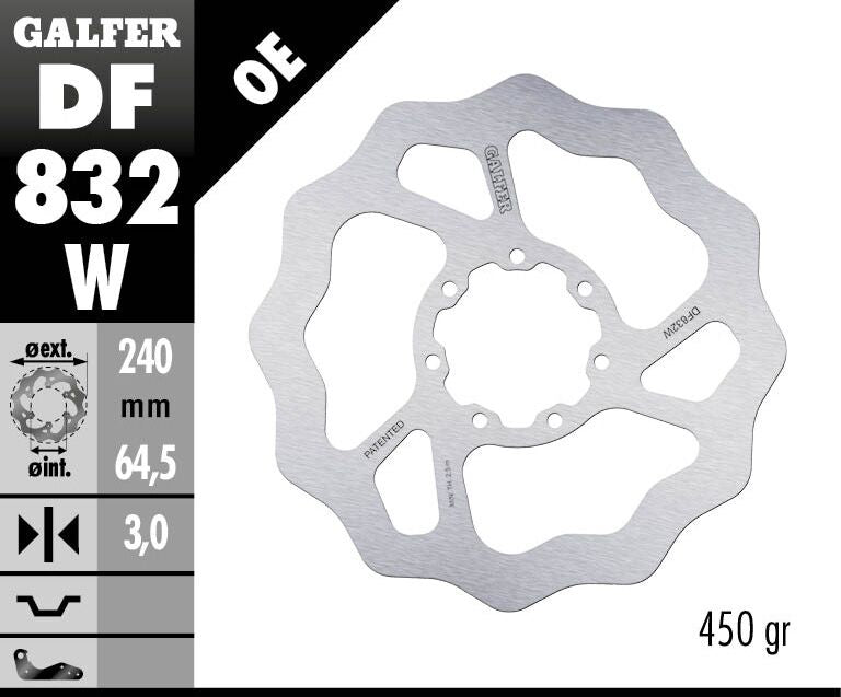 Galfer Wave® Brake Rotor for 2002-2021 TM RACING MX 85 Polished Silver Solid-Mount Front One Piece (Fixed) Stainless Steel Each