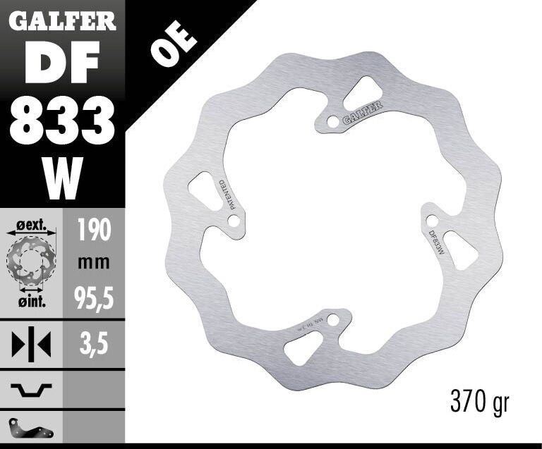 Galfer Wave® Brake Rotor for 2002-2021 TM RACING MX 85 Polished Silver Solid-Mount Rear One Piece (Fixed) Stainless Steel Each