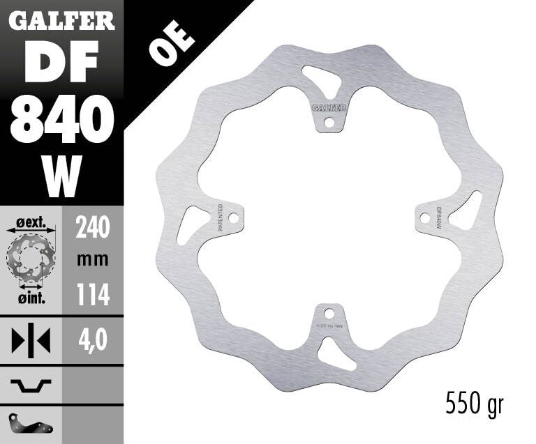 Galfer Wave® Brake Rotor for 2001-2003, 2014-2022 TM RACING Polished Silver Solid-Mount Rear One Piece (Fixed) Stainless Steel Each