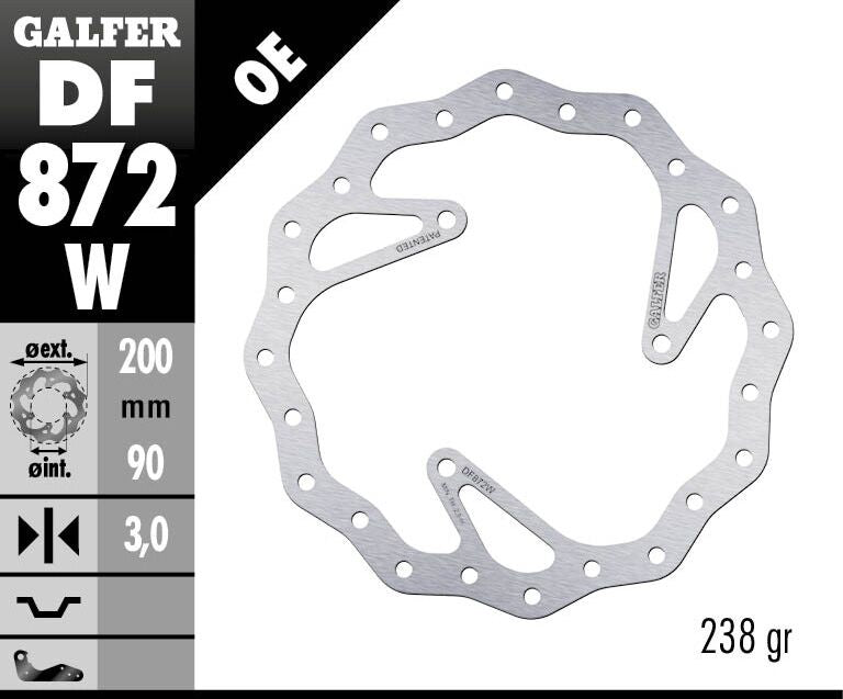 Galfer Wave® Brake Rotor for 2011-2013 HUSQVARNA CR 65 Polished Silver Solid-Mount Front One Piece (Fixed) Stainless Steel Each