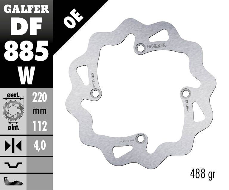 Galfer Wave® Brake Rotor Polished Silver Solid-Mount Rear One Piece (Fixed) Stainless Steel Each
