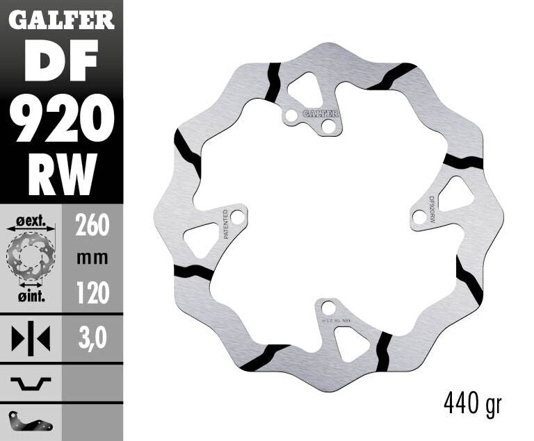Galfer Wave® Brake Rotor for 2014-2022 SHERCO Black Polished Solid-Mount Front One Piece (Fixed) Stainless Steel Each
