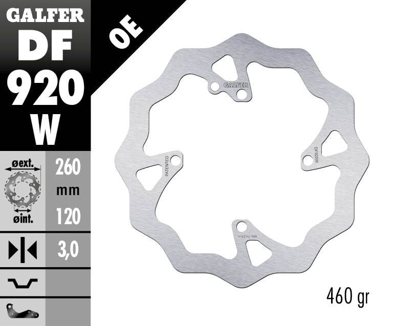 Galfer Wave® Brake Rotor for 2014-2022 SHERCO Polished Silver Solid-Mount Front One Piece (Fixed) Stainless Steel Each
