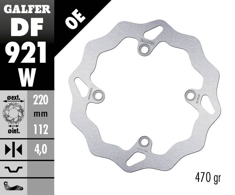 Galfer Wave® Brake Rotor for 2012-2023 SHERCO Polished Silver Solid-Mount Rear One Piece (Fixed) Stainless Steel #DF921W