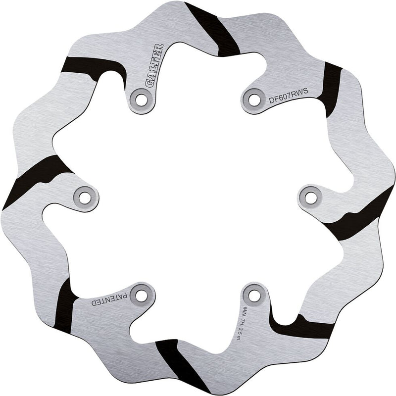 Galfer BRAKE ROTOR FIXED WAVE GROOVED OVERSIZE Wave® Black Silver Solid-Mount One Piece (Fixed) High-Carbon Stainless Steel #DF607RWS