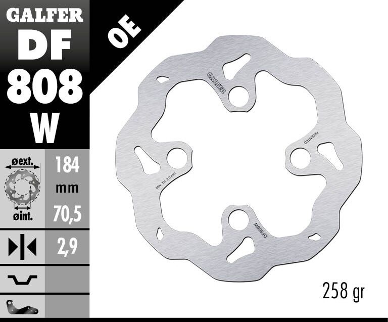 Galfer Wave® Brake Rotor Silver Solid-Mount Front One Piece (Fixed) Stainless Steel Each