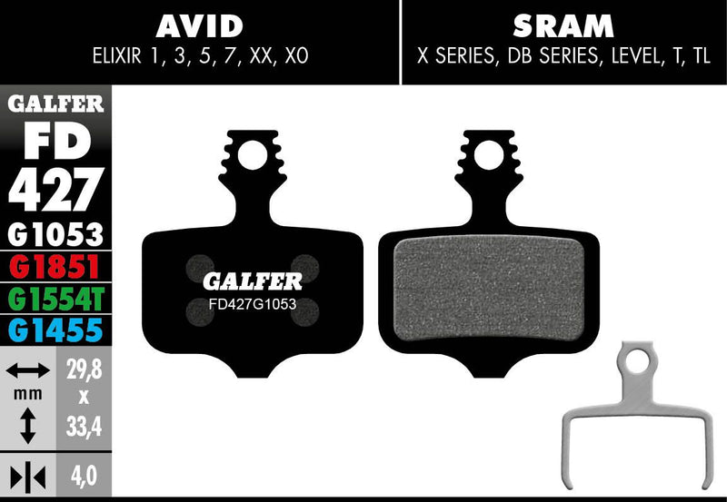 Galfer G1053 Standard Brake Pads Avid Elixir 1 Avid Elixir 3 Bicycle Semi-Metallic #FD427G1053