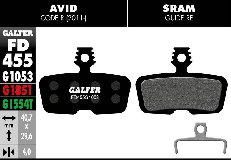 Galfer G1053 Standard Brake Pads Avid Code (2011-) SRAM Guide RE Bicycle Semi-Metallic #FD455G1053