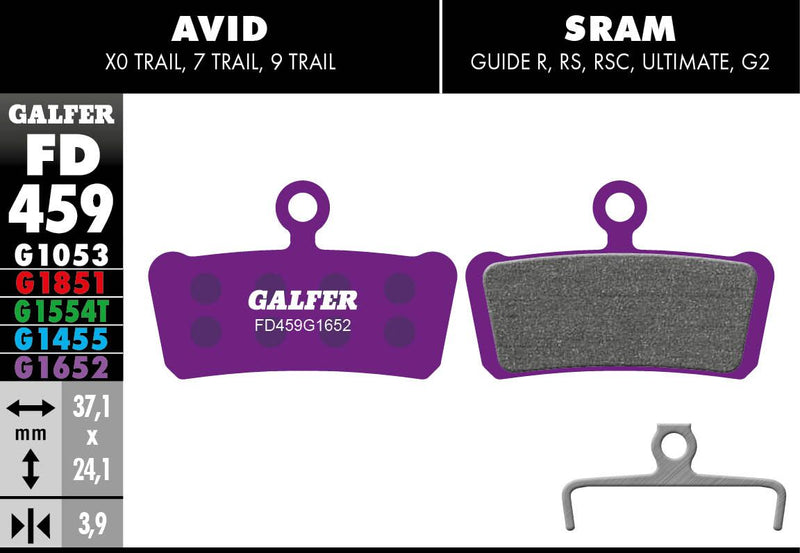 Galfer G1652 E-Bike Brake Pads Avid Trail 7 Avid Trail 9 Bicycle Semi-Metallic #FD459G1652