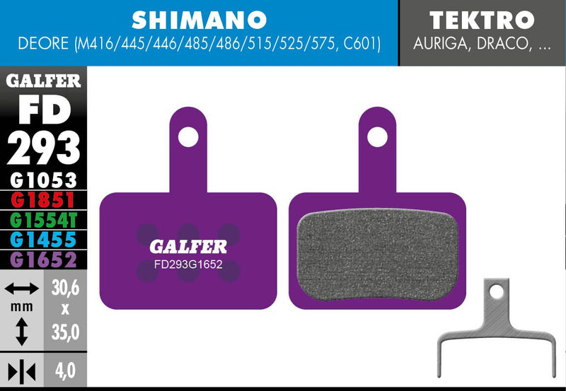 Galfer G1652 E-Bike Brake Pads Shimano Deore BR-C601 Shimano Deore BR-M416 Bicycle Semi-Metallic #FD293G1652