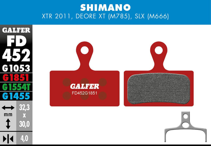 Galfer G1851 Advanced Brake Pads Shimano Deore XT BR-M785 Shimano SLX BR-M666 Bicycle Semi-Metallic Pair #FD452G1851
