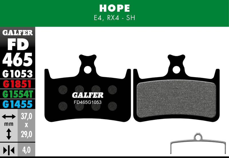 Galfer G1053 Standard Brake Pads Hope E4 Hope RX4-SH Bicycle Semi-Metallic Pair