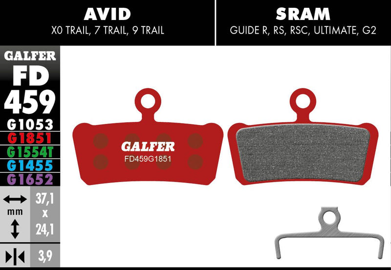 Galfer G1851 Advanced Brake Pads Avid Trail 7 Avid Trail 9 Bicycle Semi-Metallic Pair #FD459G1851