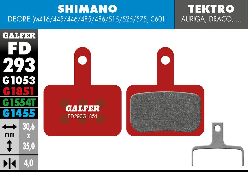 Galfer G1851 Advanced Brake Pads Shimano Deore BR-C601 Shimano Deore BR-M416 Bicycle Semi-Metallic Pair