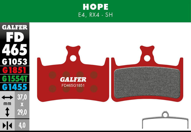 Galfer G1851 Advanced Brake Pads Hope E4 Hope RX4-SH Bicycle Semi-Metallic Pair #FD465G1851
