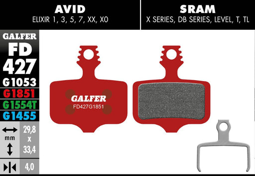Galfer G1851 Advanced Brake Pads Avid Elixir 1 Avid Elixir 3 Bicycle Semi-Metallic Pair #FD427G1851