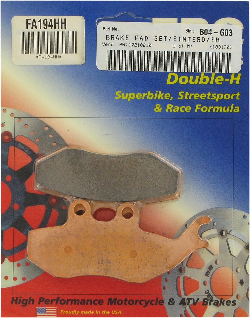 EBC Sintered "HH" Brake Pads FA-HH Series Front Sintered Metal Copper Alloy Set of 2