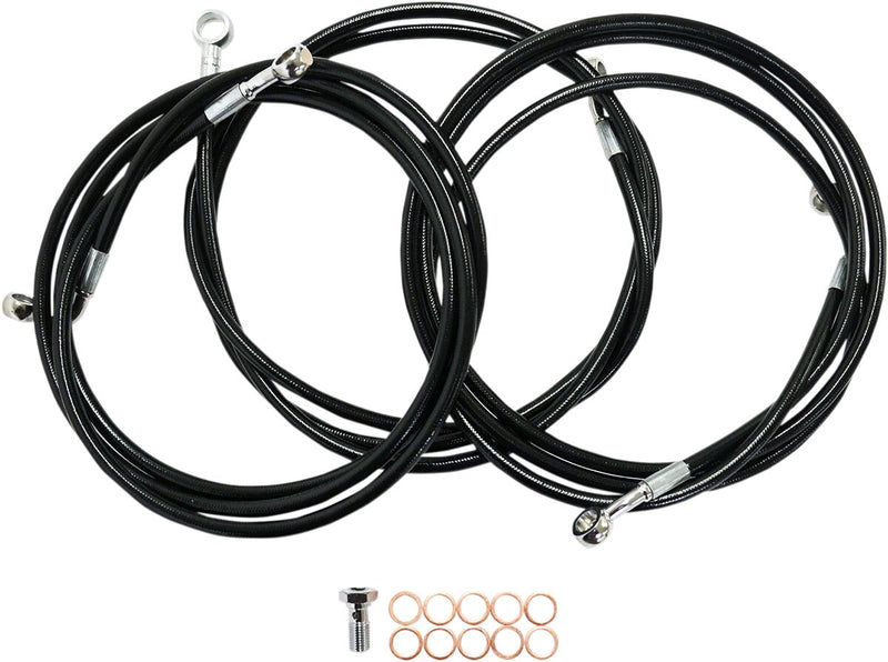 LA Choppers Black Braided Brake Line Kit 38 cm - 43 cm (15" - 17") Front Ape Hanger Stainless Steel Vinyl #LA-8052B16B