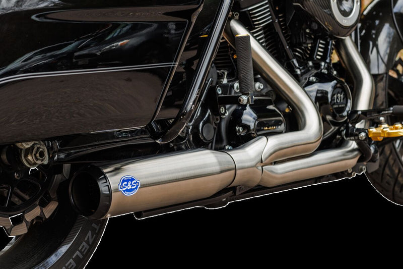 S&S Cycle 2-into-1 Qualifier Exhaust System for 2017-2025 Harley-Davidson Brushed Silver Race Stainless Steel #550-1107