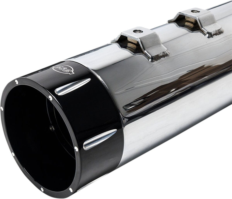 S&S Cycle Chrome Performance Mufflers w/Contrast Cut Tracer End Cap for 1995-2016 Harley-Davidson Touring and 2015-2017 Harley-Davidson Trike