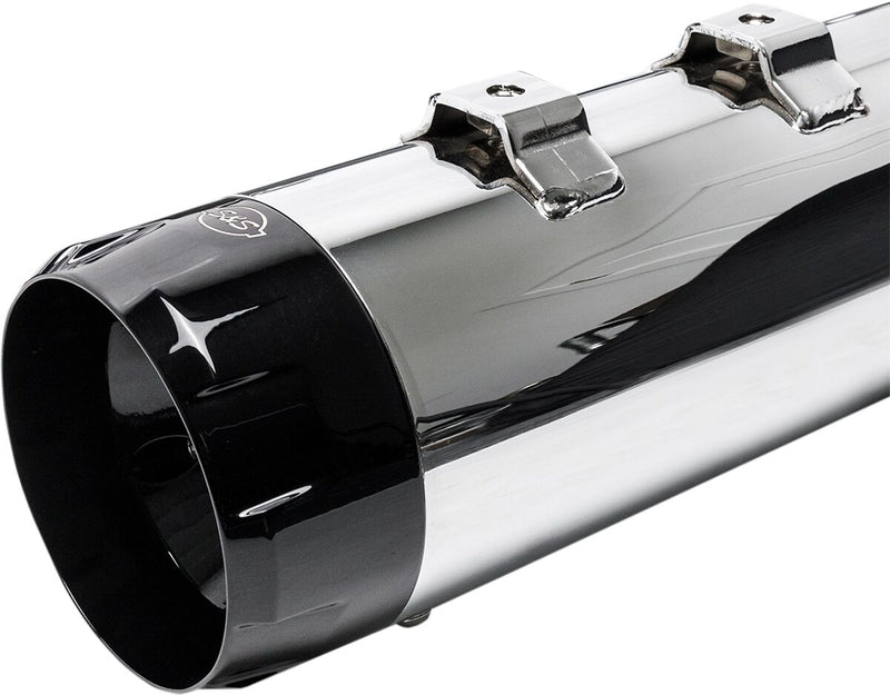 S&S Cycle Chrome 4-1/2 in. Mk45 Slip-on Mufflers w/Black Thruster End Caps for 2017-2026 Harley-Davidson Touring Models #550-0664