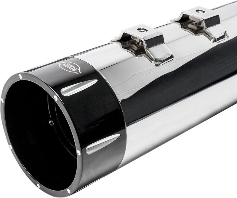 S&S Cycle Chrome 4-1/2 in. Mk45 Slip-On Mufflers w/Black Contrast Machined Tracer End Caps for 2017-2026 Harley-Davidson Touring Models