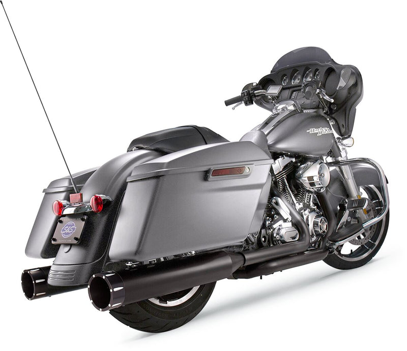 S&S Cycle Hi-Temp Black Ceramic 4-1/2 in. Mk45 Slip-On Mufflers w/Black Contrast Machined Tracer End Caps for 2017-2026 Harley-Davidson Touring Models #550-0670